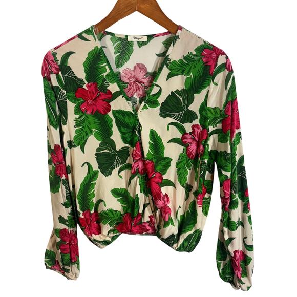 Whisper Women's Size XL Tropical Faux Wrap Top Rayon Resortwear Vacation - Picture 1 of 8